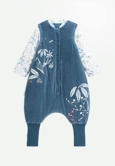 Turbulette d'hiver en velours avec pieds retroussables et manches amovibles bianca Bleu 1 - vertbaudet enfant 