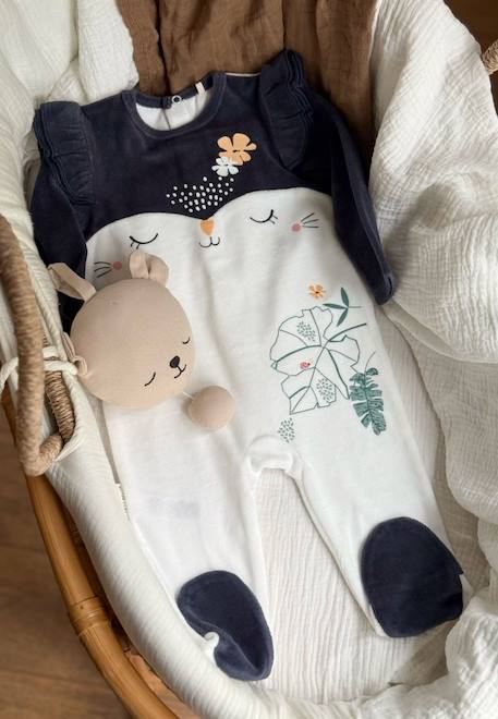 Pyjama bébé en velours holamuchacha Ecru 1 - vertbaudet enfant 