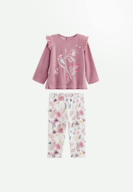 Bébé-Pyjama enfant 2 pièces en velours rose louisa
