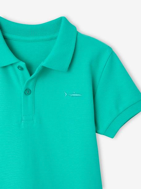 Polo garçon manches courtes broderie poitrine blanc+bleu+jaune pâle+kaki clair+MARINE+terracotta+vert émeraude 27 - vertbaudet enfant 