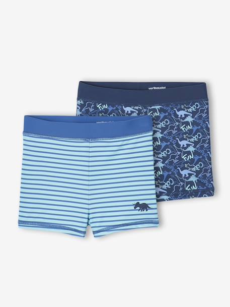 Lot 2 Boxers Bain Garçon Imprimé + rayé turquoise/bleu 1 - vertbaudet enfant 