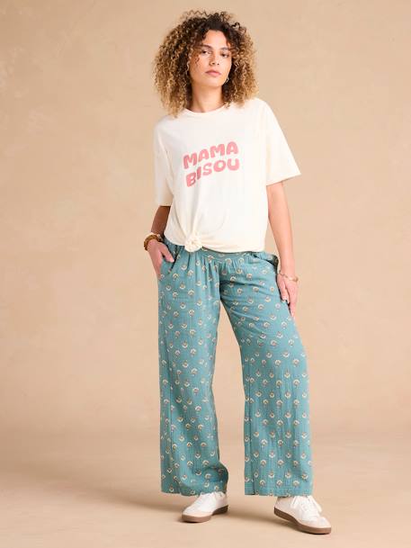 Pantalon de grossesse large gaze coton imprimé avec bandeau vert 1 - vertbaudet enfant 