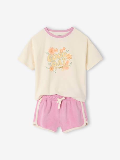 Ensemble T-shirt et short en éponge fille corail+lilas 7 - vertbaudet enfant 