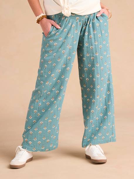 Pantalon de grossesse large gaze coton imprimé avec bandeau vert 3 - vertbaudet enfant 