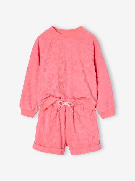 Ensemble sweat et short fleurs en éponge fille rose bonbon 3 - vertbaudet enfant 