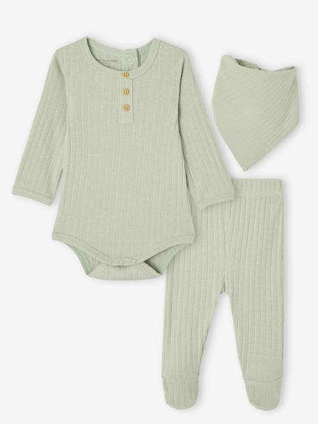 Ensemble body + legging + foulard bébé vert sauge 1 - vertbaudet enfant 