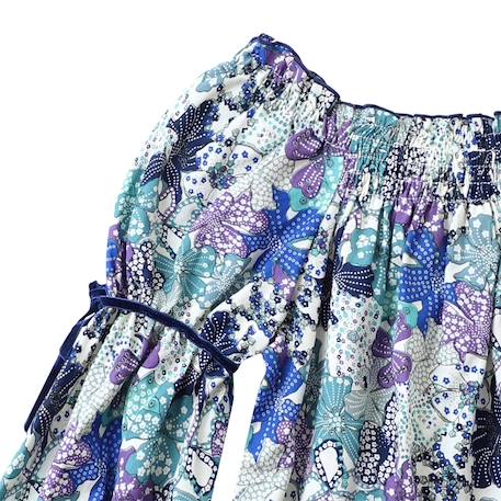 Blouse intersaison fleurie   liberty   col smocks  chimene Bleu lilas+Bleu roi+Marron beige+Orange+Rouge fleuri 4 - vertbaudet enfant 