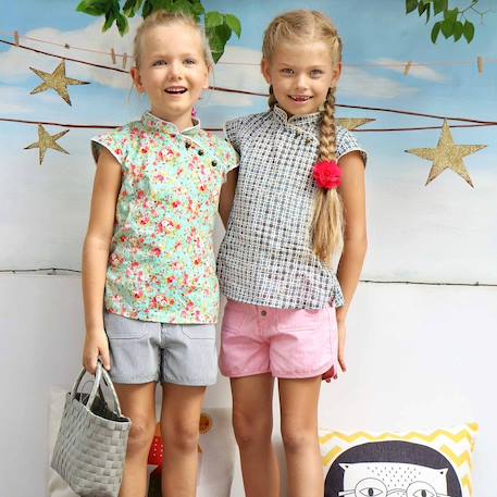 Blouse chinoise à col mao    fleurie liberty   annam Vert d'eau rouge 5 - vertbaudet enfant 