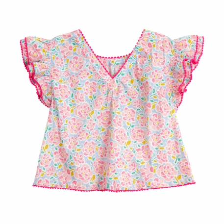 Blouse liberty   à volants  butterfly Blanche fuchsia+Jaune bleu+Rose bleu pastel+Violet bleu 15 - vertbaudet enfant 