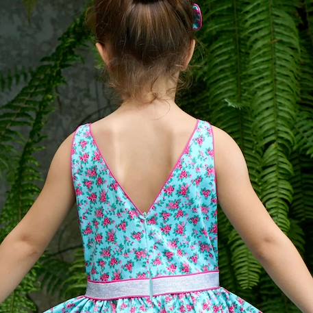 Robe cérémonie fleurie      hepburn Bleu turquoise rose fuchsia 2 - vertbaudet enfant 
