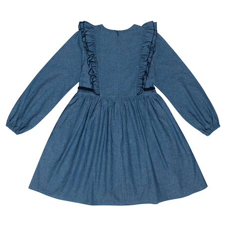 Robe intersaison coton chambray  à volants   appoline Bleu bleu marine 4 - vertbaudet enfant 