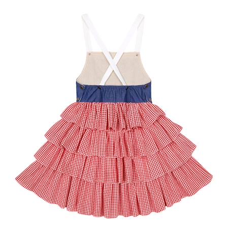 Robe salopette  vichy  à volants et bretelles  gigi Rose foncé bleu denim 4 - vertbaudet enfant 