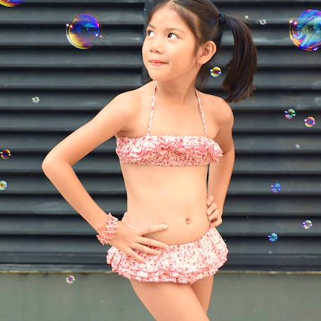 Maillot de bain 2 pièces liberty     swan Rose rouge 2 - vertbaudet enfant 