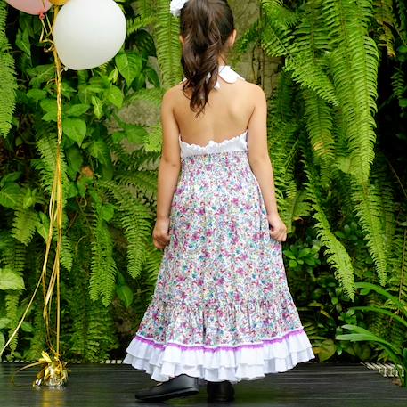 Robe demoiselle d'honneur bohème  liberty   esmeralda Bleu fleurie+Jaune fleuri+Orange vert+Violet 20 - vertbaudet enfant 