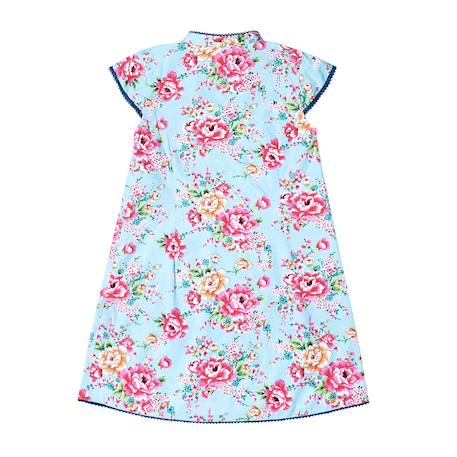 Robe chinoise  fleurie    annam Bleu turquoise fuchsia 5 - vertbaudet enfant 