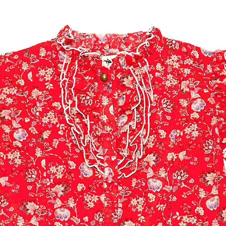 Blouse fleurie   avec col à volants  lili rose Rouge 2 - vertbaudet enfant 