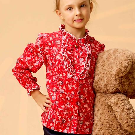 Blouse fleurie   avec col à volants  lili rose Rouge 5 - vertbaudet enfant 