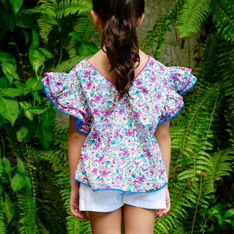 Blouse liberty   à volants  butterfly Blanche fuchsia+Jaune bleu+Rose bleu pastel+Violet bleu 22 - vertbaudet enfant 