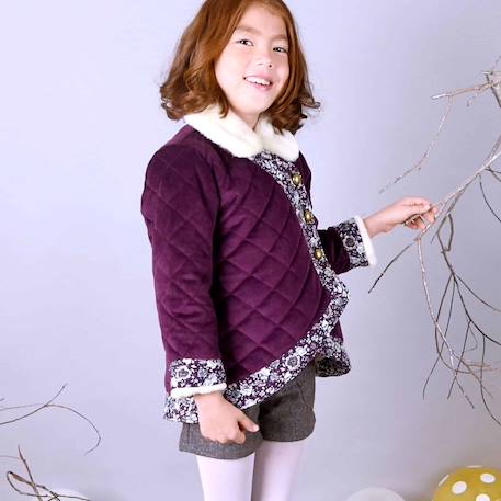 Manteau kimono court   velours   capucine Bordeaux prune 5 - vertbaudet enfant 
