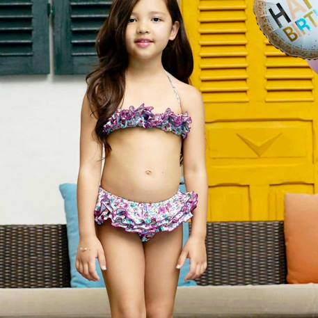 Maillot de bain  2 pièces liberty    swan Violet bleu 2 - vertbaudet enfant 