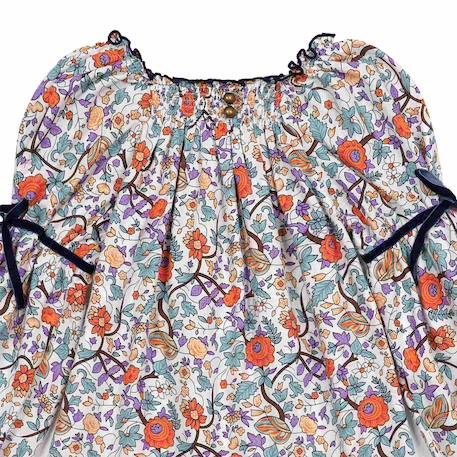 Blouse intersaison fleurie   liberty   col smocks  chimene Bleu lilas+Bleu roi+Marron beige+Orange+Rouge fleuri 16 - vertbaudet enfant 