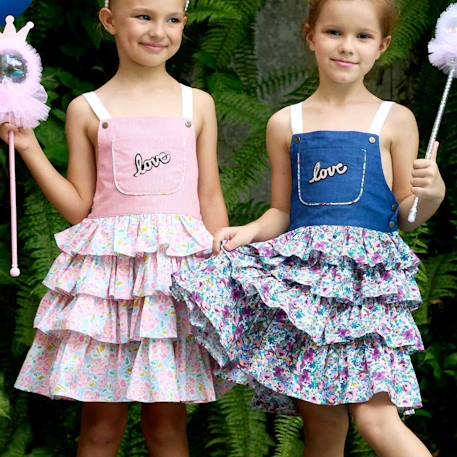 Robe salopette liberty     gigi Rose bleu pastel 6 - vertbaudet enfant 