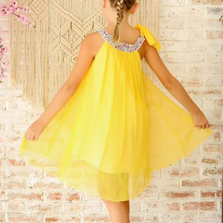 Robe cérémonie   col liberty   alizee Jaune lilas fleuri 5 - vertbaudet enfant 