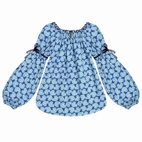 Blouse intersaison fleurie   liberty   col smocks  chimene Bleu lilas+Bleu roi+Marron beige+Orange+Rouge fleuri 8 - vertbaudet enfant 