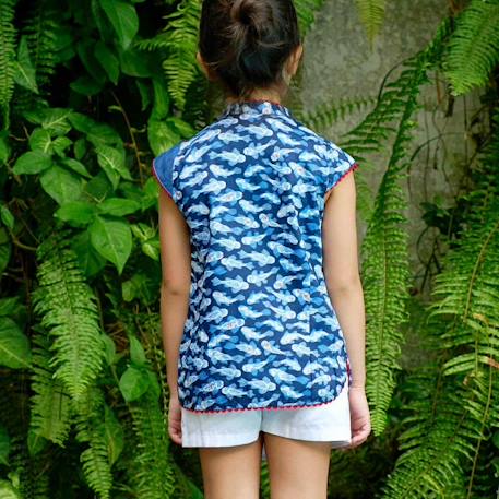 Blouse  chinoise  imprimé poissons koi  annam Bleu rouge 5 - vertbaudet enfant 