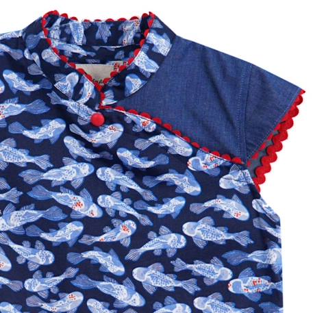 Blouse  chinoise  imprimé poissons koi  annam Bleu rouge 2 - vertbaudet enfant 