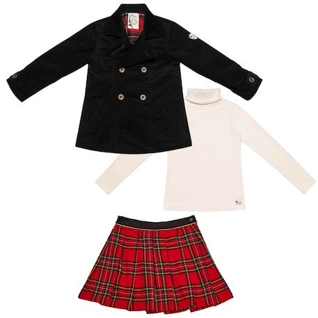 Cadeau noël   caban  + jupe plissée tartan   + col roulé Noir rouge beige 1 - vertbaudet enfant 