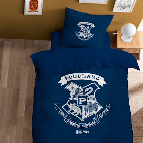 Parure de lit imprimée 100% coton, harry potter preppy Bleu nuit 1 - vertbaudet enfant 