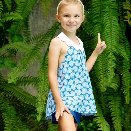 Blouse  liberty    tulipe Bleu roi blanc 2 - vertbaudet enfant 