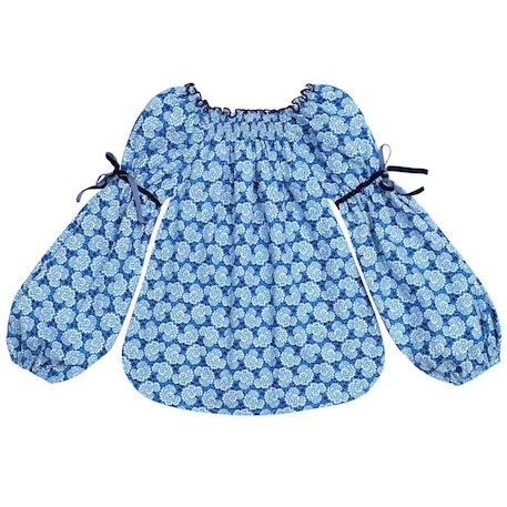 Blouse intersaison fleurie   liberty   col smocks  chimene Bleu lilas+Bleu roi+Marron beige+Orange+Rouge fleuri 10 - vertbaudet enfant 