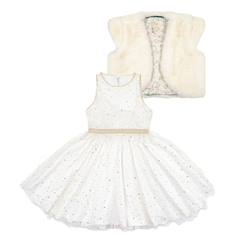 -Ensemble   robe soirée + veste fausse fourrure