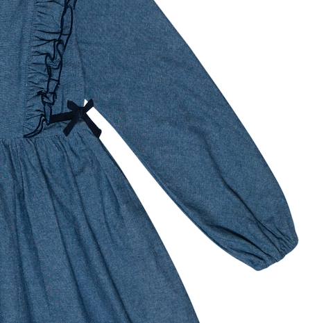 Robe intersaison coton chambray  à volants   appoline Bleu bleu marine 2 - vertbaudet enfant 