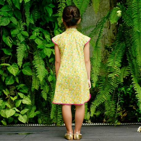 Robe chinoise  liberty  à col mao  annam Jaune rose fuchsia 6 - vertbaudet enfant 