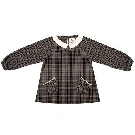 Blouse intersaison   carreaux  fils lurex   col claudine Gris anthracite or 3 - vertbaudet enfant 