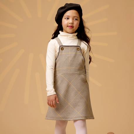 Ensemble   robe salopette tartan & pull col roulé Marron beige 2 - vertbaudet enfant 