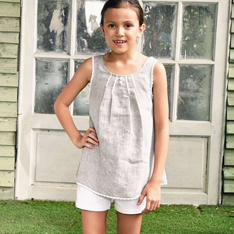 Blouse  en lin  et fine dentelle  anais Gris souris 6 - vertbaudet enfant 