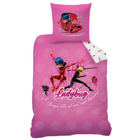 Parure de lit imprimée 100% coton, miraculous supergirl Rose 3 - vertbaudet enfant 