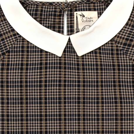 Blouse intersaison   carreaux  fils lurex   col claudine Gris anthracite or 2 - vertbaudet enfant 