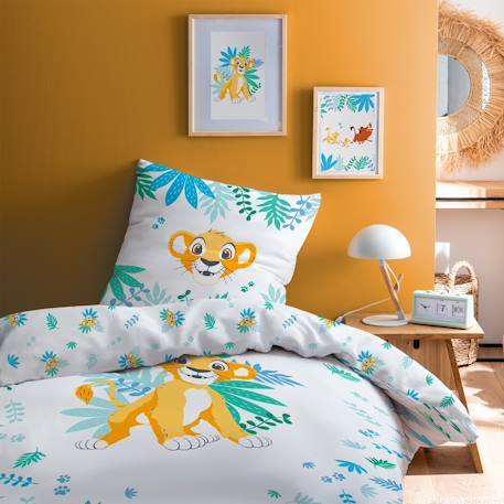 Parure de lit imprimée 100% coton, disney home le roi lion simba Blanc, jaune 1 - vertbaudet enfant 