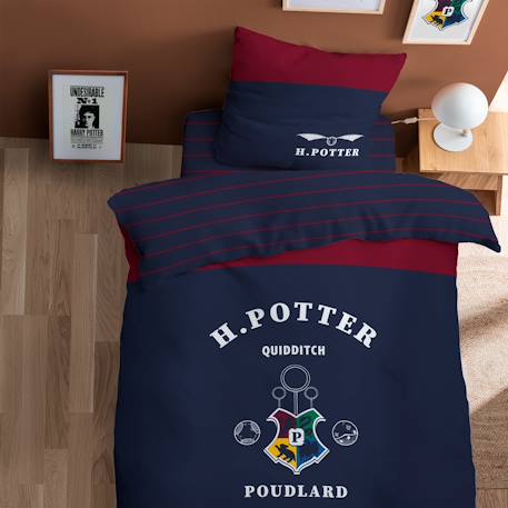 Parure de lit imprimée 100% coton, harry potter stripe Bleu marine 1 - vertbaudet enfant 