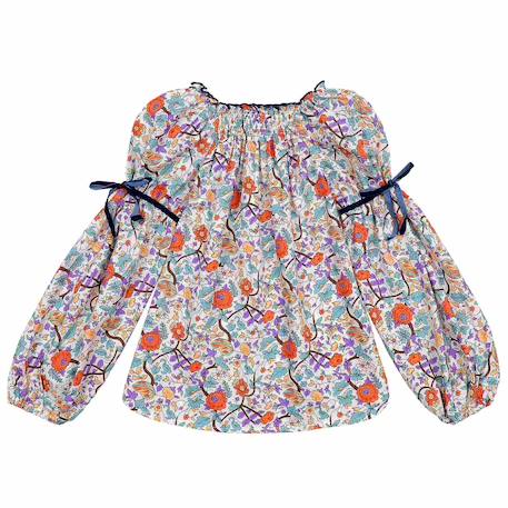 Blouse intersaison fleurie   liberty   col smocks  chimene Bleu lilas+Bleu roi+Marron beige+Orange+Rouge fleuri 18 - vertbaudet enfant 
