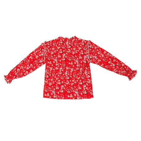 Blouse fleurie   avec col à volants  lili rose Rouge 4 - vertbaudet enfant 