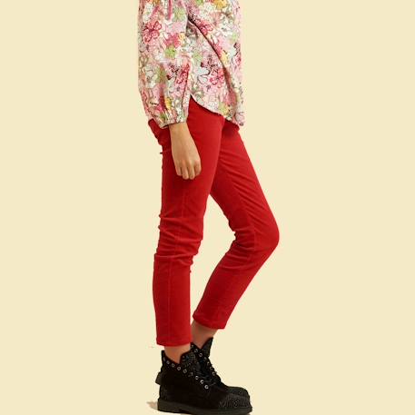Ensemble   pantalon velours  & blouse fleurie Rouge 2 - vertbaudet enfant 