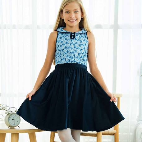 Robe qui tourne     et fleurie liberty    hepburn Bleu marine bleu roi 1 - vertbaudet enfant 
