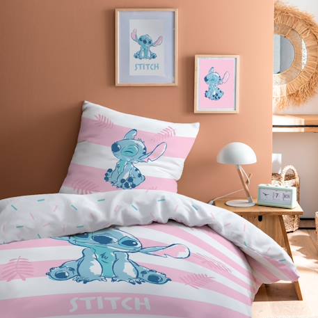 Parure de lit imprimée 100% coton, disney home stitch stripe Blanc, rose 1 - vertbaudet enfant 
