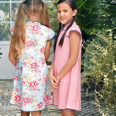 Robe chinoise   à col mao  annam Rose foncé bleu marine 5 - vertbaudet enfant 